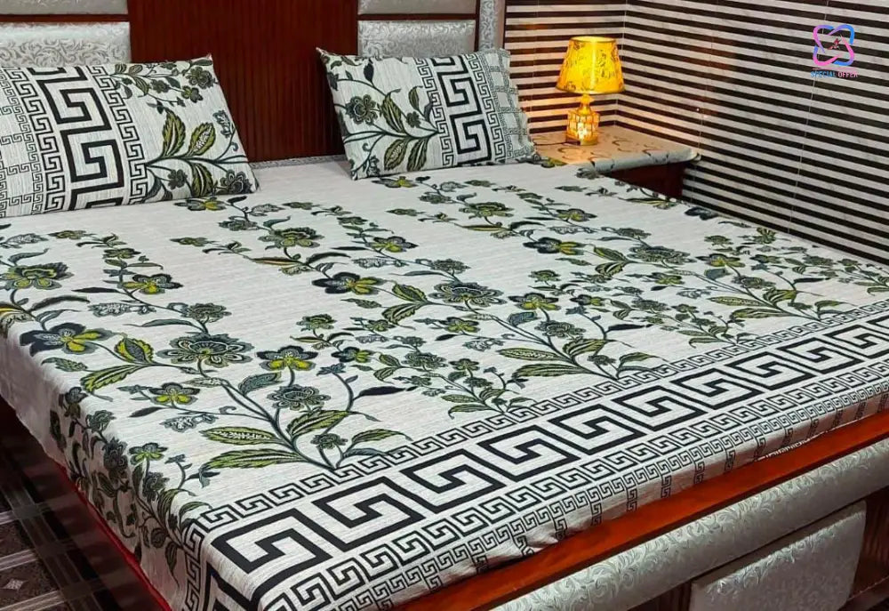 Cotton King Size Double Bed Sheet Set (1 Sheet and 2 Pillow Covers)