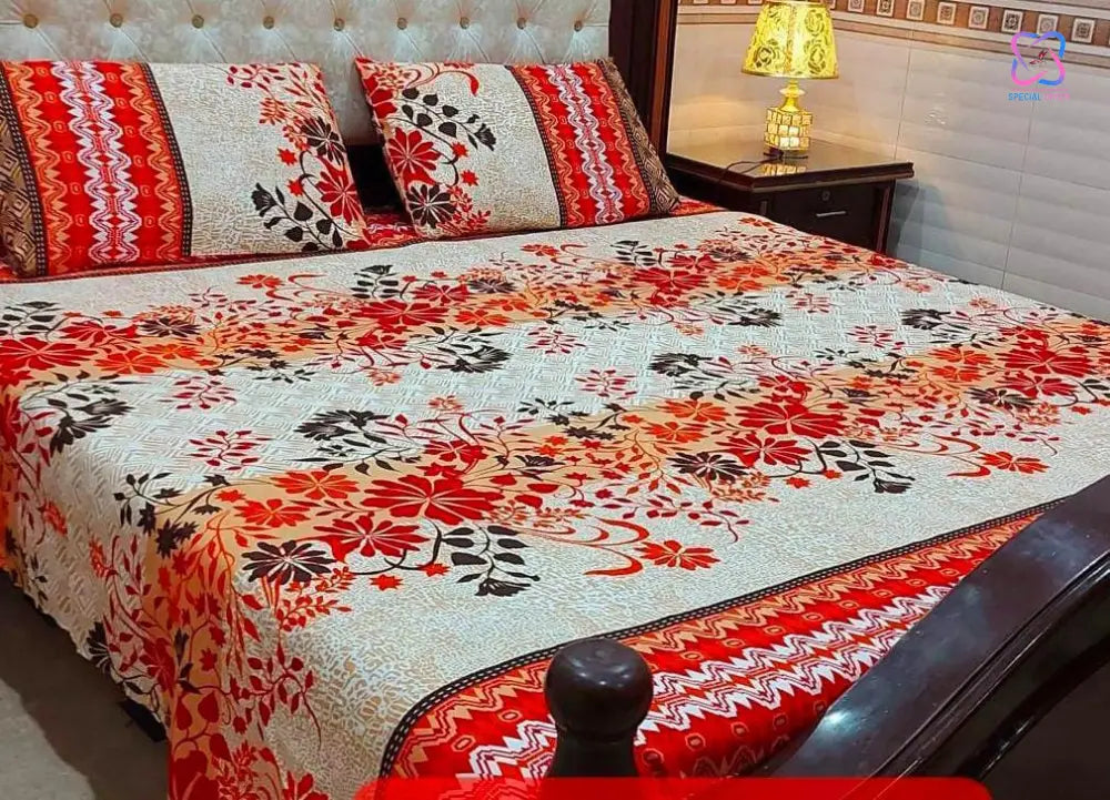 Cotton King Size Double Bed Sheet Set (1 Sheet and 2 Pillow Covers)