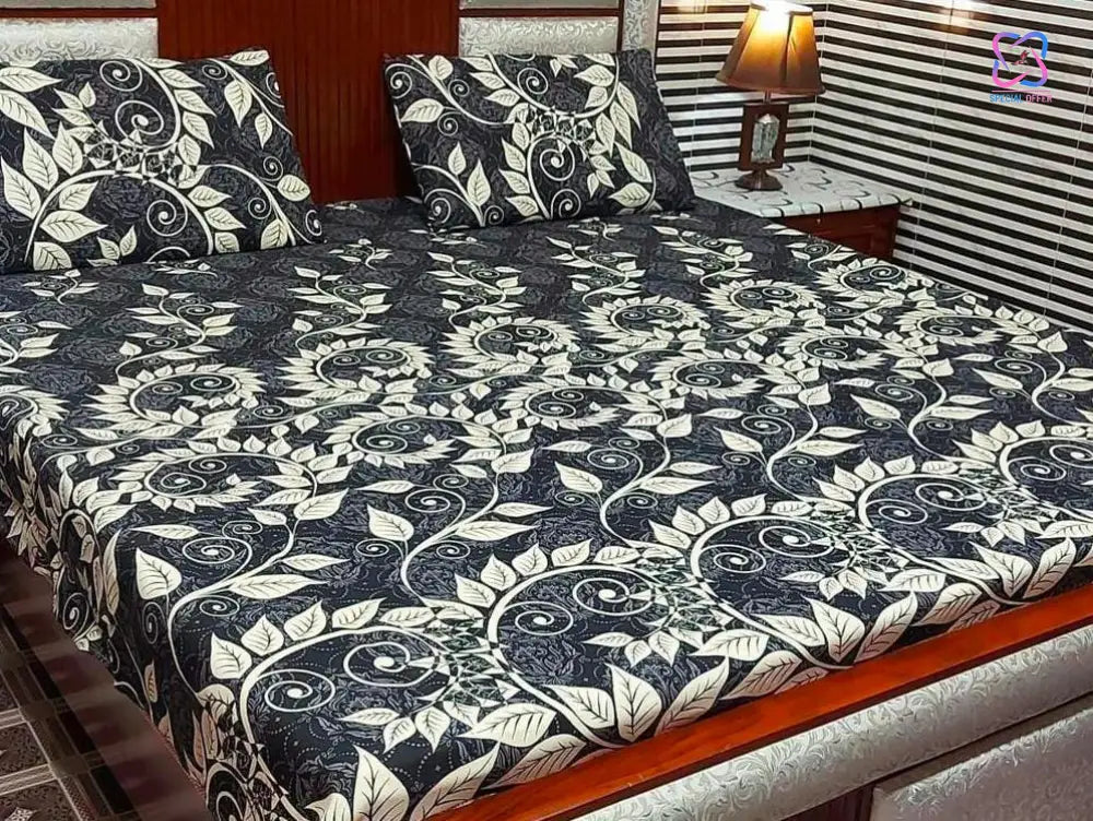 Crystal Cotton King Size Bed Sheet Set (1 Sheet and 2 Pillow Covers)