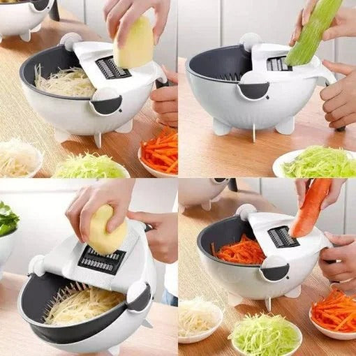 9 in 1 Vegetable Cutter with Drain Basket – Multi Function Food Slicer & Grater