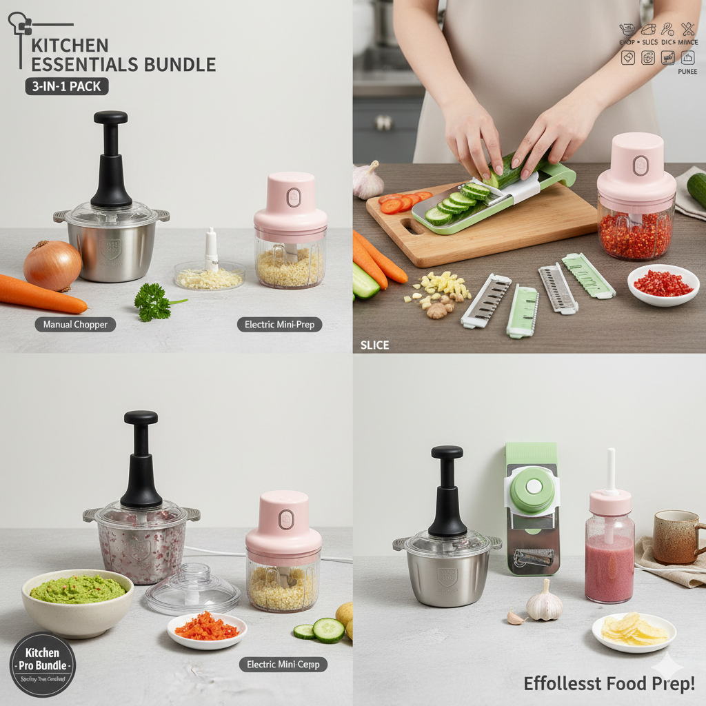 Ramzan Special Kitchen Deal – Manual Food Chopper + Mini Rechargeable Grinder + 5 in 1 Vegetable Slicer | Only Rs.3000 | Free Delivery All Pakistan