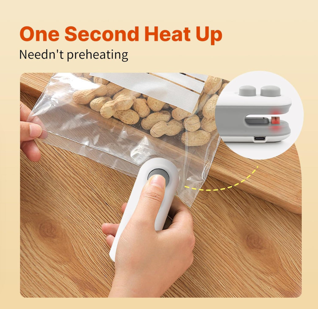 Heat Sealing Machine | 2-in-1 Cutter & Sealer | USB Rechargeable Mini Food Sealer for Snack & Plastic Bags (Free Delivery)