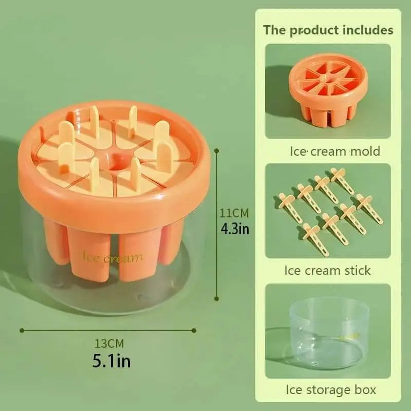 Ice cream mold with components on a green background
