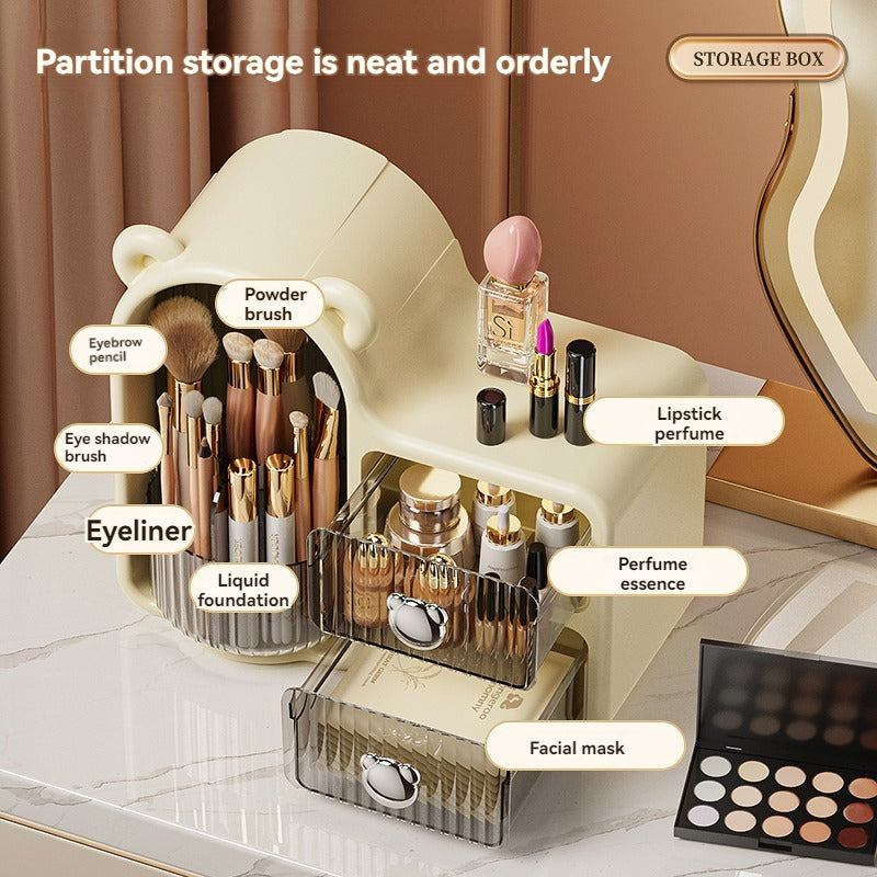 Elegant Makeup Organizer with Dual Drawers and Multiple Compartments