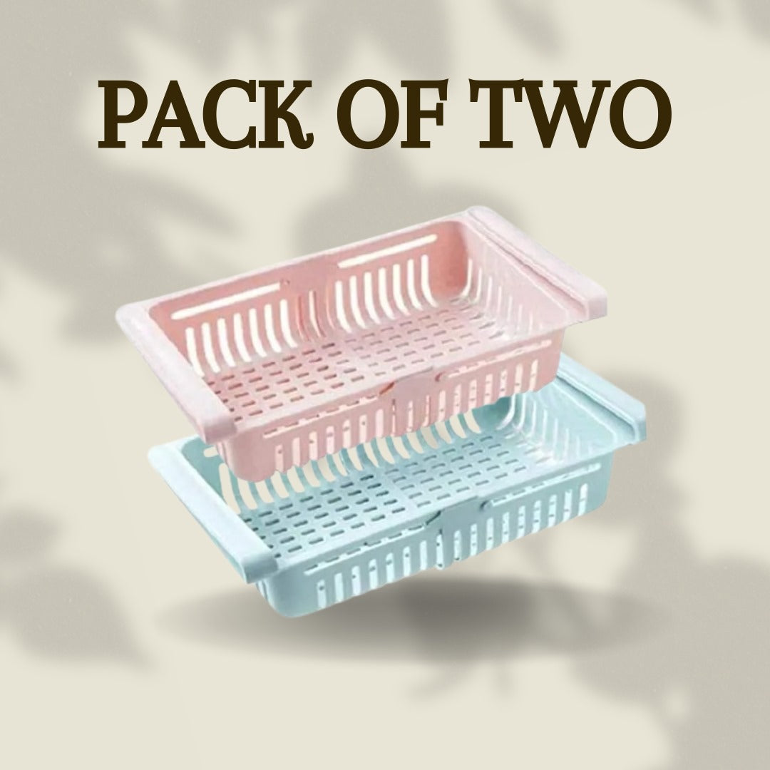 Adjustable Fridge Storage Basket (Pack of 2) – Expandable Refrigerator Organizer Drawers