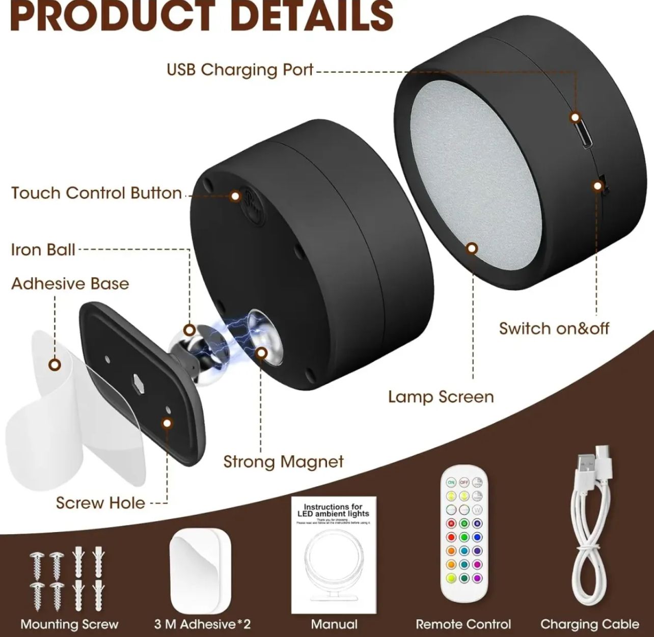 360° Double Side Led Wall Lamp (Rechargeable)