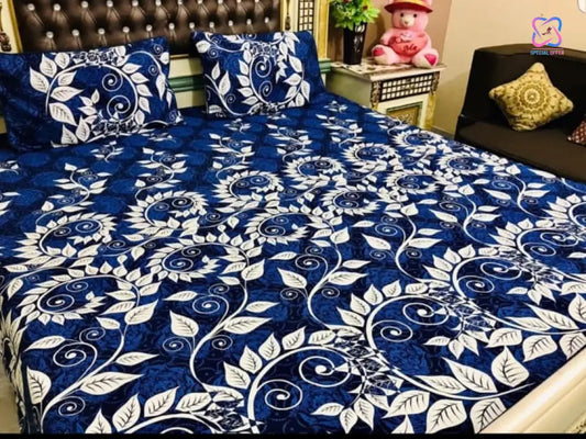 Crystal Cotton King Size Bed Sheet Set (1 Sheet and 2 Pillow Covers)