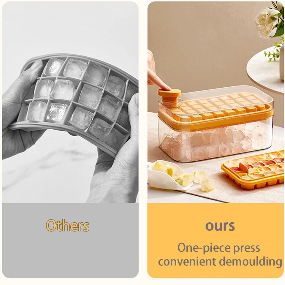 Button Press Ice Cube Tray, 31 Grids One Button Press Ice Cube Tray With Storage Box, Ice Cube Molds Ice Box, New Ice Cube Tray With Lid and Bin, Stackable Easy Release Ice Trays for Beverages