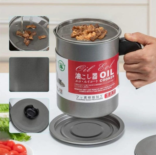 Kitchen fryer oil filter jug with handle for cooking oil storage