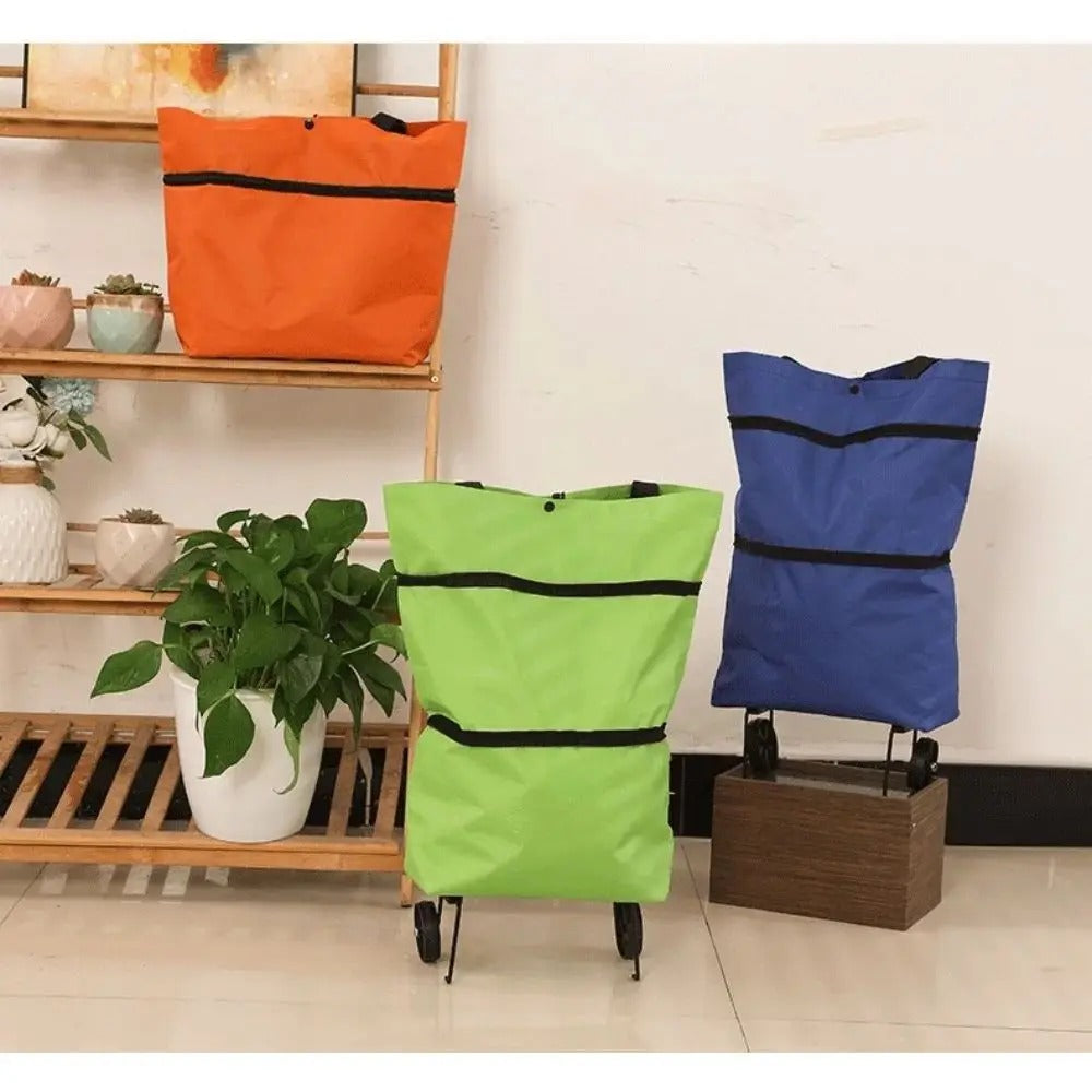 Folding trolley travel bag with expandable storage space and wheels