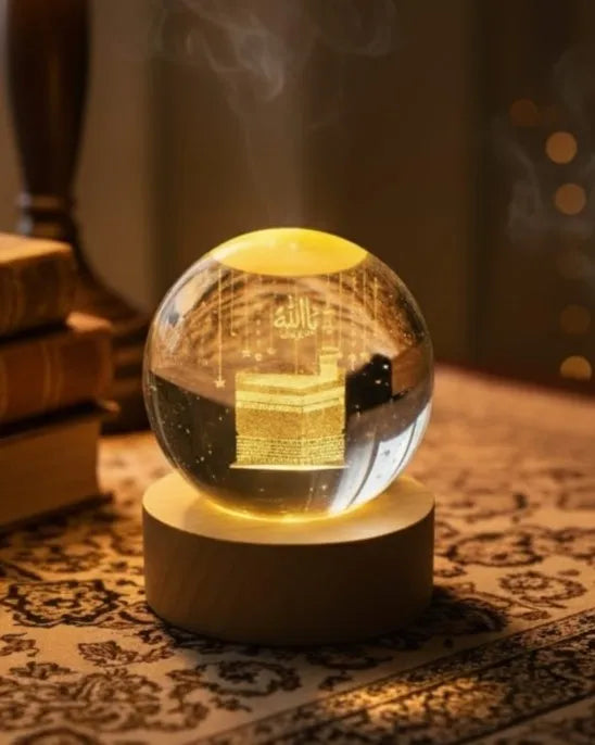 Close-up view of Kaaba Sharif Crystal Ball LED Night Light