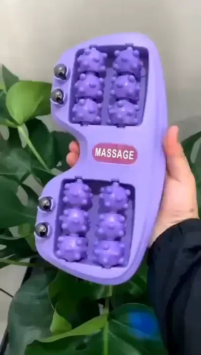 Person Using Wooden Reflexology Foot Roller Massager for Stress Relief and Daily Foot Therapy