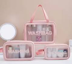 3 piece travel waterproof wash bag set for toiletries and cosmetics storage