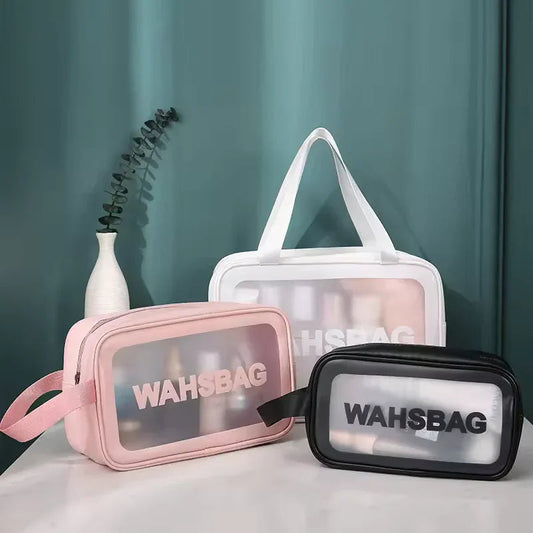 3 piece clear travel toiletry bag set PVC waterproof makeup pouch set