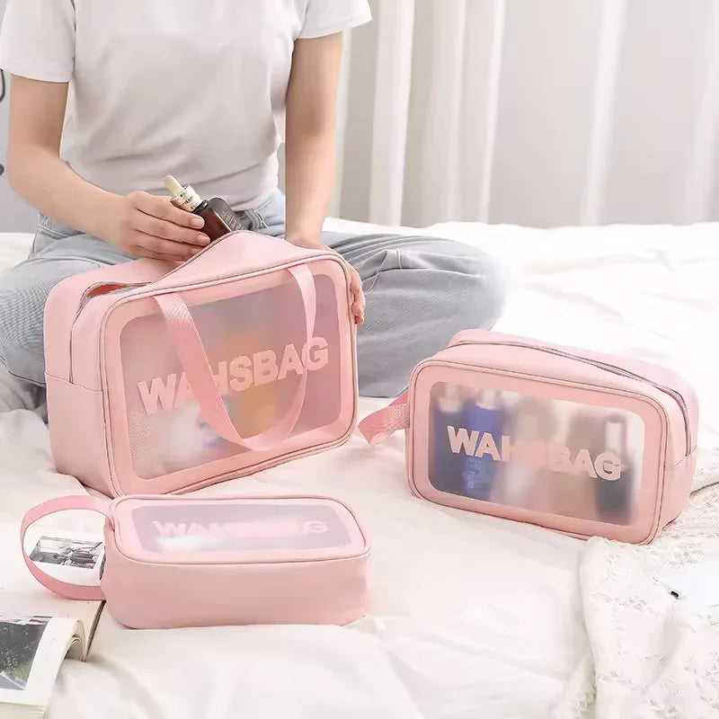 clear cosmetic bag set with zipper closure for easy travel access