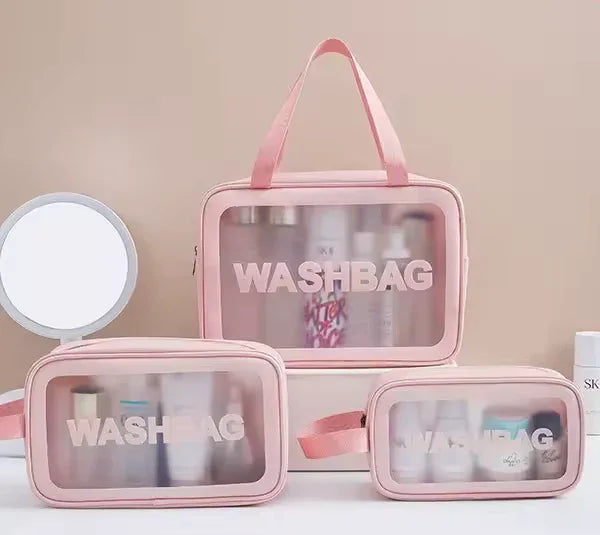 3 piece transparent toiletry pouch set random color travel organizer kit