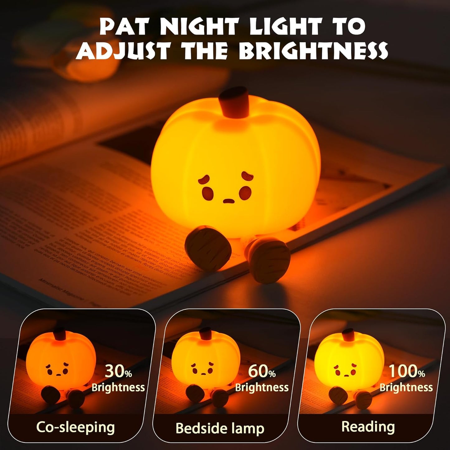 rechargeable pumpkin LED lamp soft touch safe silicone material kids light