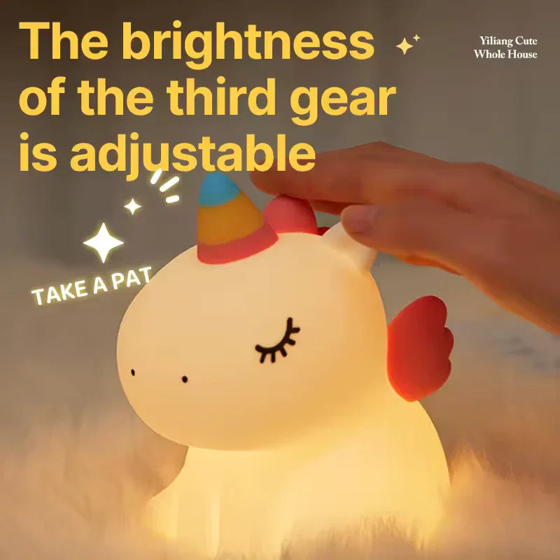 cute unicorn character silicone lamp soft LED night light for kids room