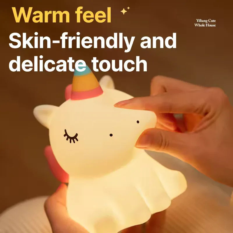 rechargeable unicorn LED lamp soft touch silicone safe material kids light