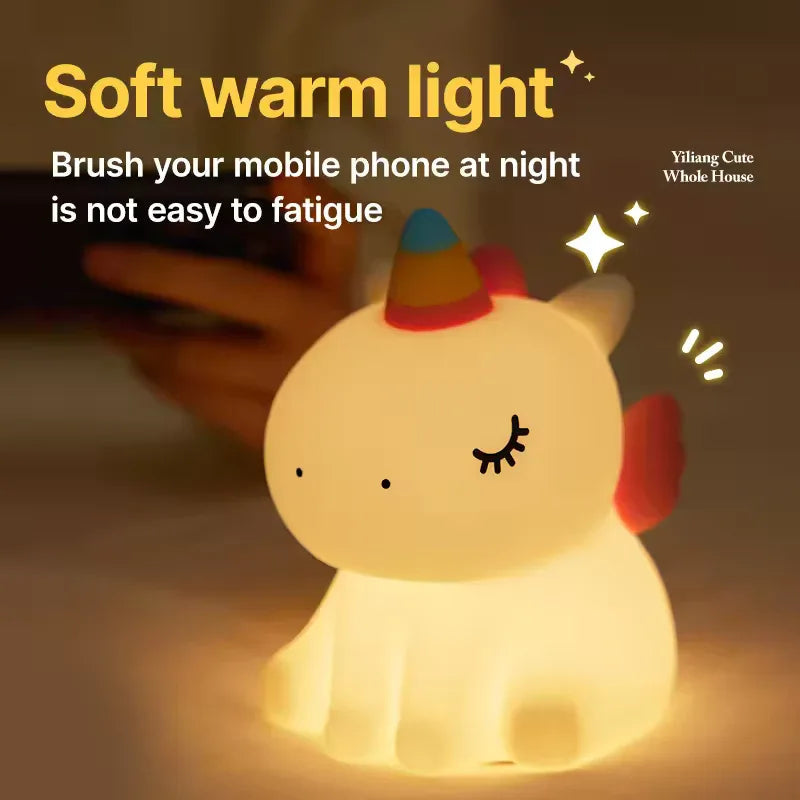 cute unicorn silicone lamp product display LED night light for children