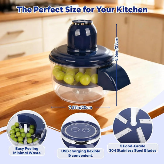 automatic peeler machine peeling potato and fruits quickly in kitchen