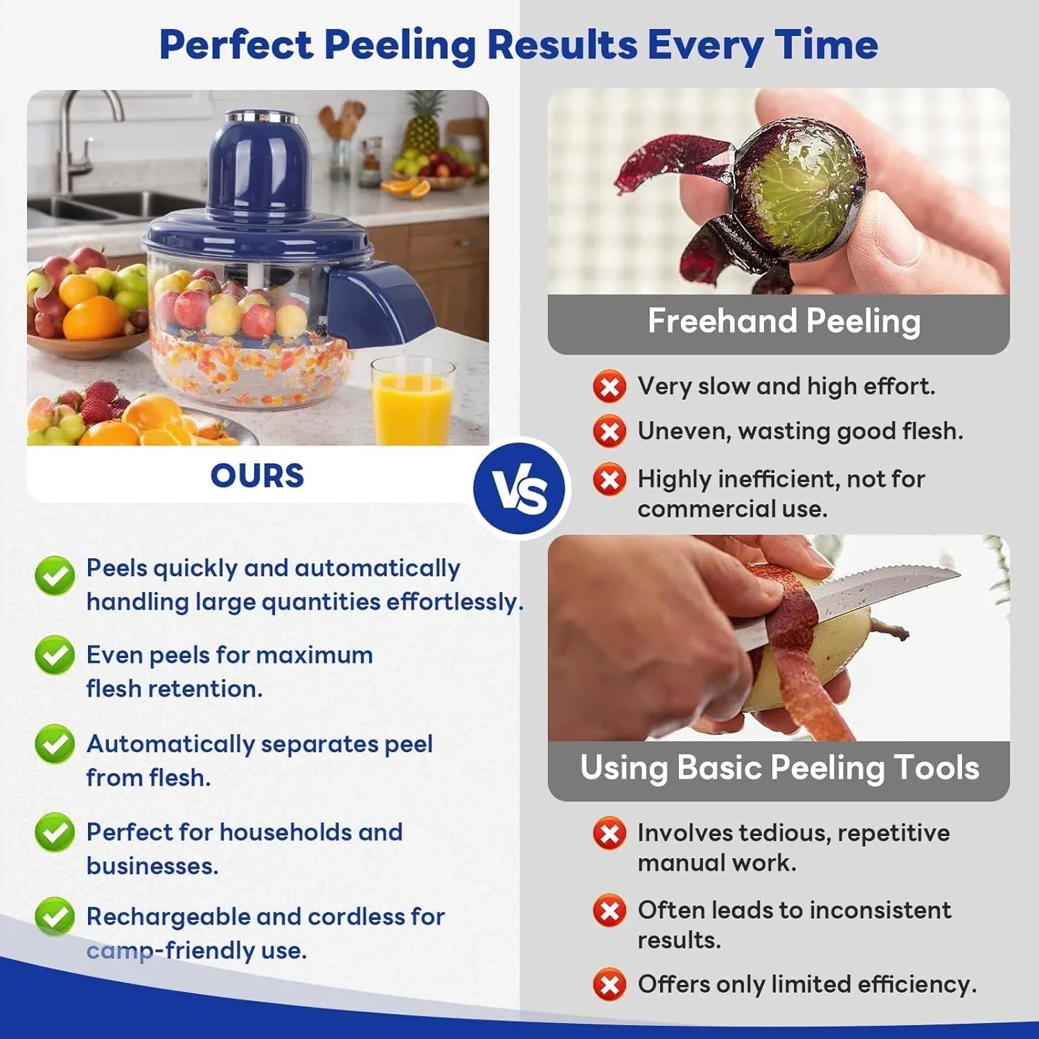 rechargeable electric peeler machine with safe blade kitchen appliance