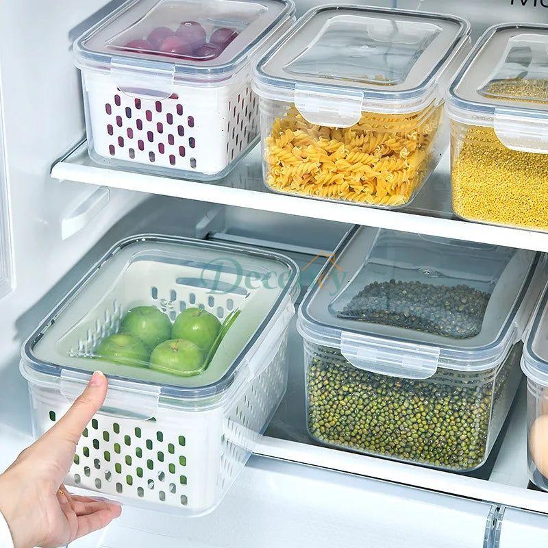 3 piece food sealed preservation box with drain basket for fresh storage