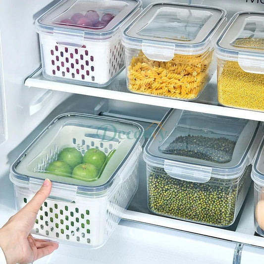 3 piece food sealed preservation box with drain basket for fresh storage