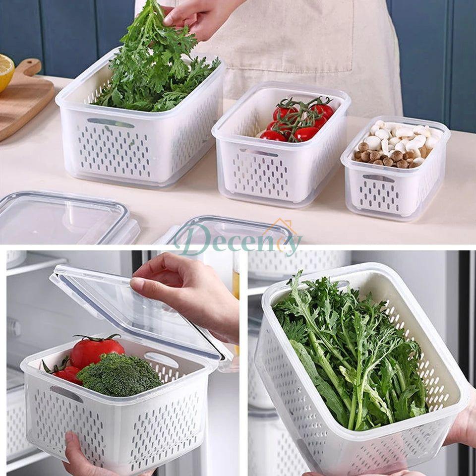 close view drain basket system inside food storage box for water drainage