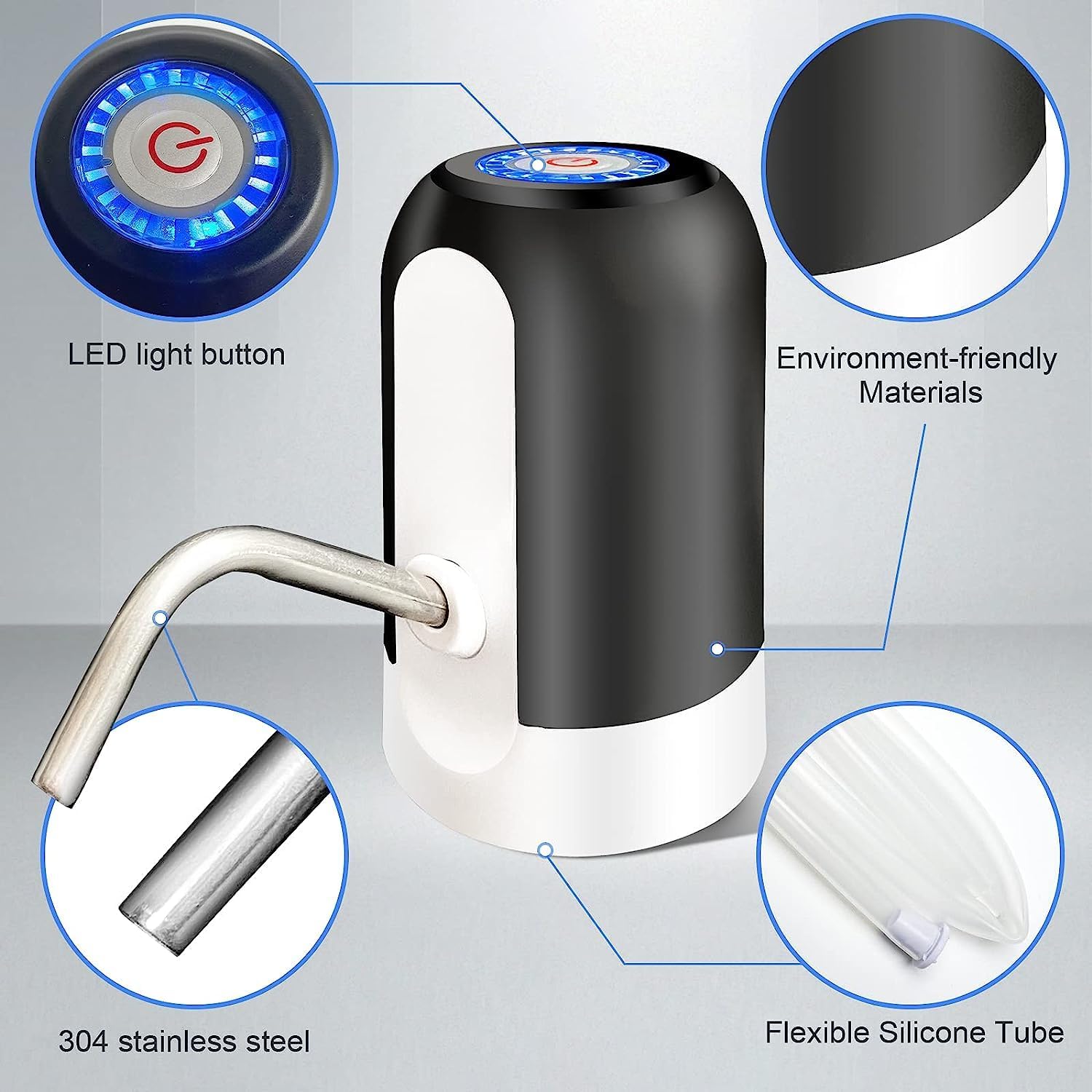 Electric water dispenser pump installed on bottle for easy one touch water dispensing