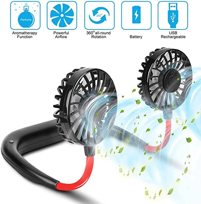 portable hanging neck fan used for outdoor travel and summer cooling