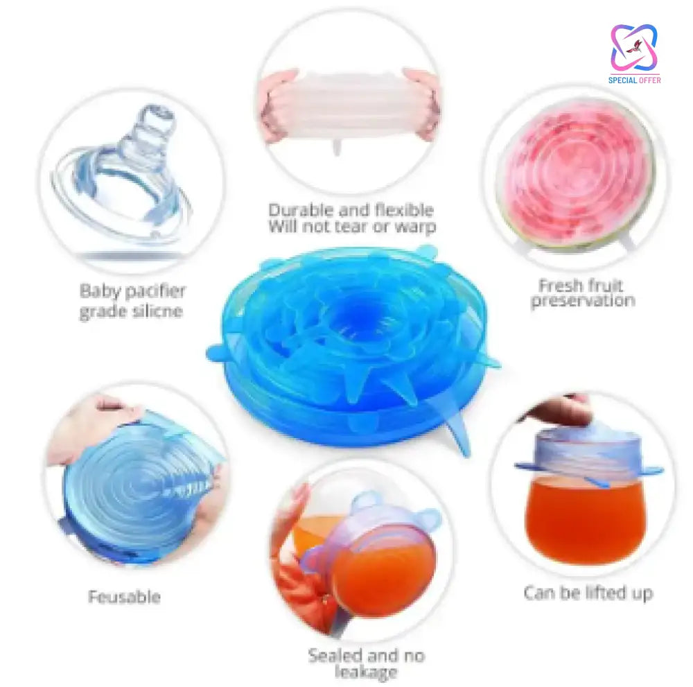 Resusable And Stretchable Silicon Food Covers - Set Of 6