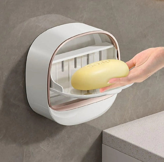 Loot Phoot™ Wall Mounted Soap Holder with Lid and Tray (Comes with Free Self Adhesive Wall Hook) Loot Phoot™